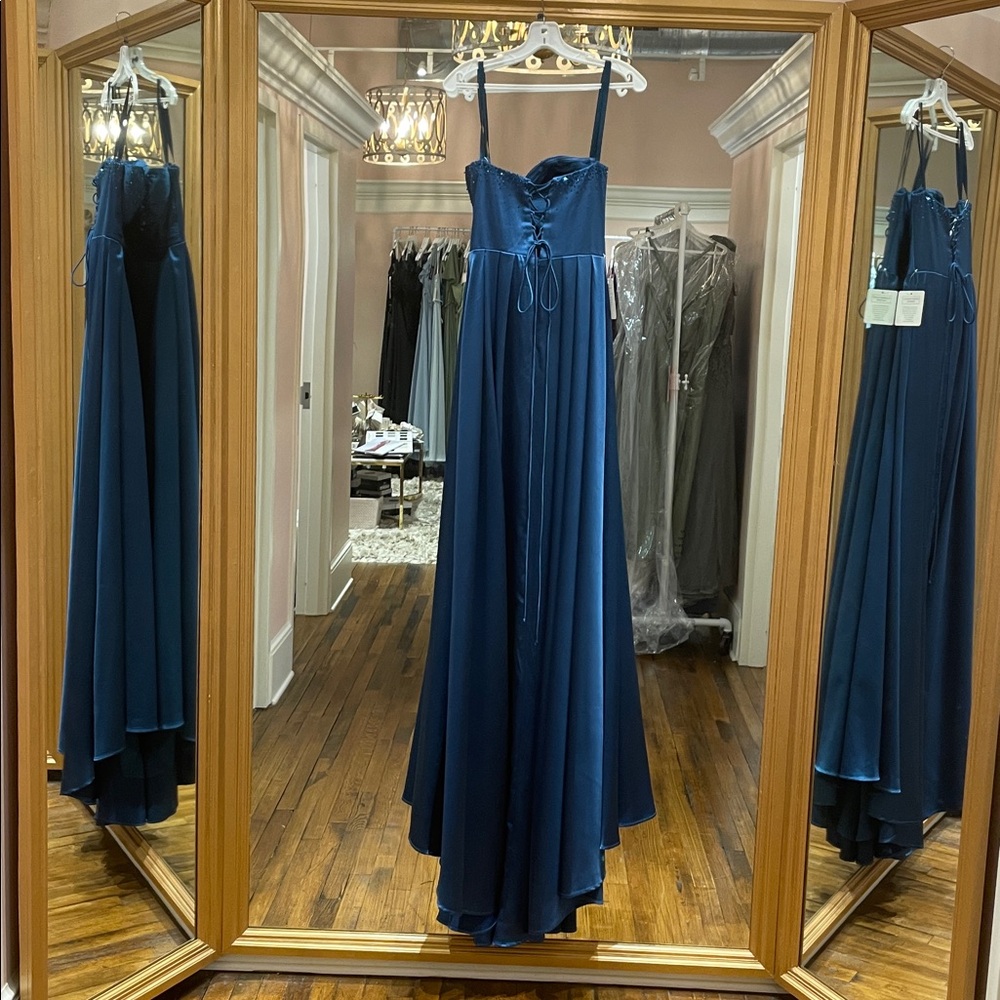 NEW Teal Beaded Satin Strapless Ballgown Size 4 - Picture 9 of 9